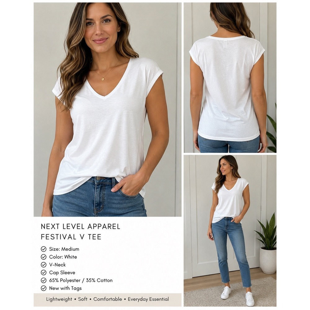 NEW‎ Next Level Apparel Festival V Tee White Cap Sleeve V-Neck Boutique Top M